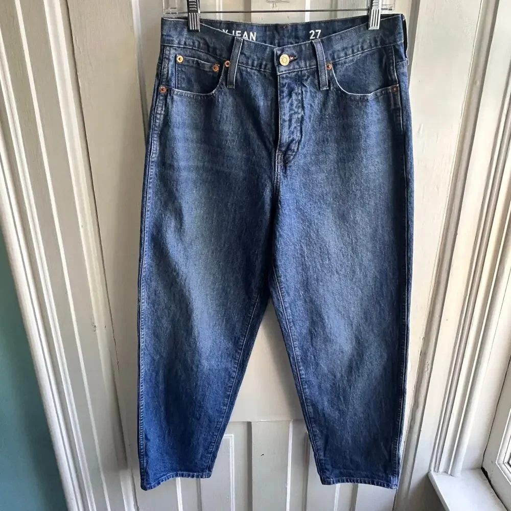 J Crew Peggy Barrel Leg High Rise Tapered Jeans Authentic Blue Wash